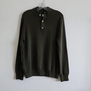 LEVI'S Sweater Long Sleeve Ribbed Collar Buttons Standard Fit Size Large Green